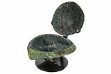 Green/Gray Quartz Jewelry Box Geode With Metal Stand #171864-5